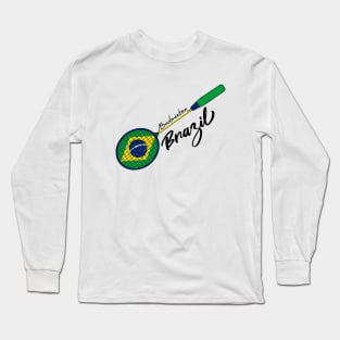 Brazil Badminton Flag on Racket Support Brazil Team Badminton Long Sleeve T-Shirt